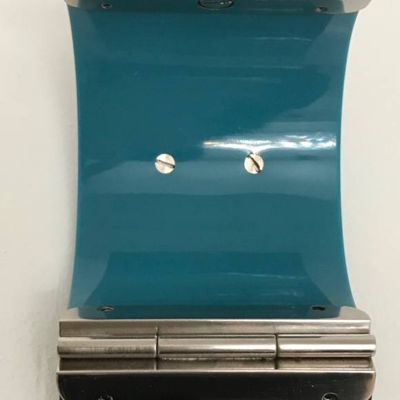 CHANEL Turquoise/Black Resin CC wide Cuff Bracelet - Picture 6 of 13